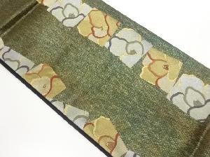 引箔色紙に椿模様織出し袋帯